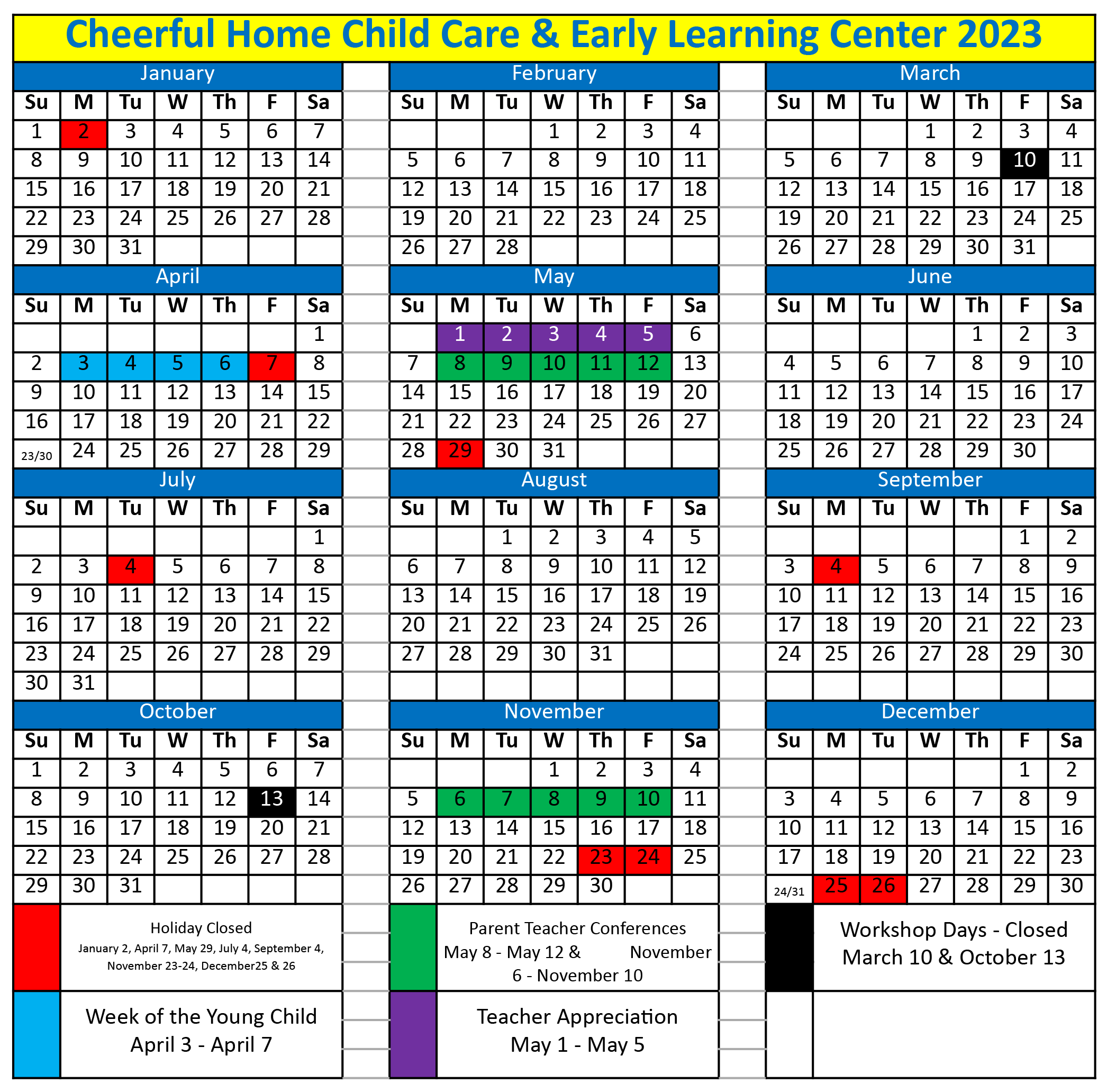 2023 2024 Calendar And Schedule Of Events Cheerful Home Child Care